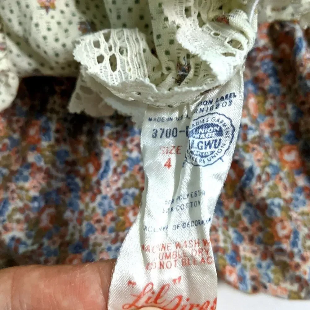 Vintage Lil Airess Dress Girls Size 4 Floral Prairie Neutral Brown Tiered